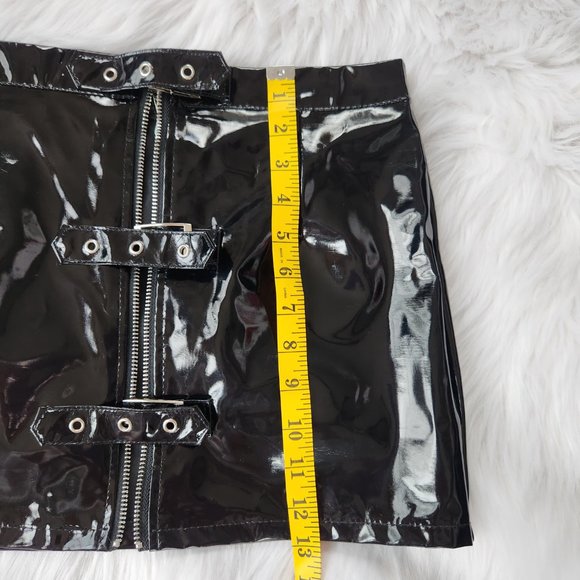 Wet Look PVC Mini Skirt Latex Fetish Clubwear Vinyl Buckles Zipper Size S - Picture 14 of 16